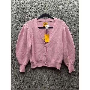 NWT Le Lion Molly Cotton-Blend V-Neck Knitted Cardigan Sweater Pink Women Size S